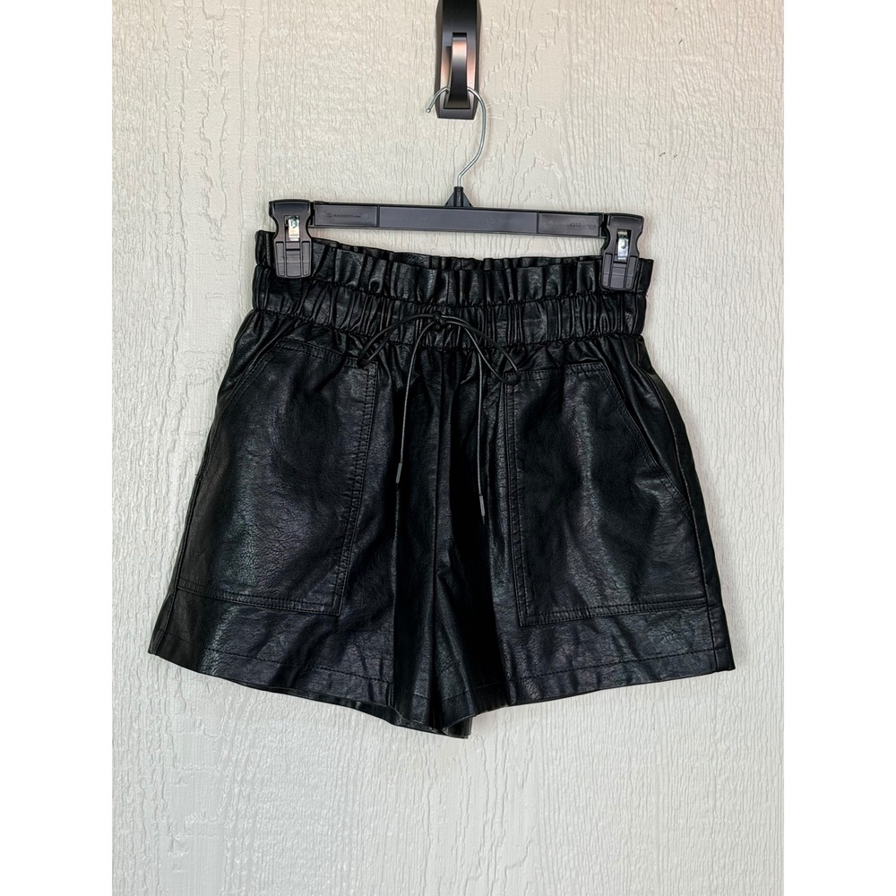 Black Faux Leather Paperbag High Waisted Shorts Womens Size Small NWT